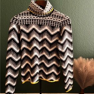 Anthropologie Black and White Chevron Turtleneck Sweater